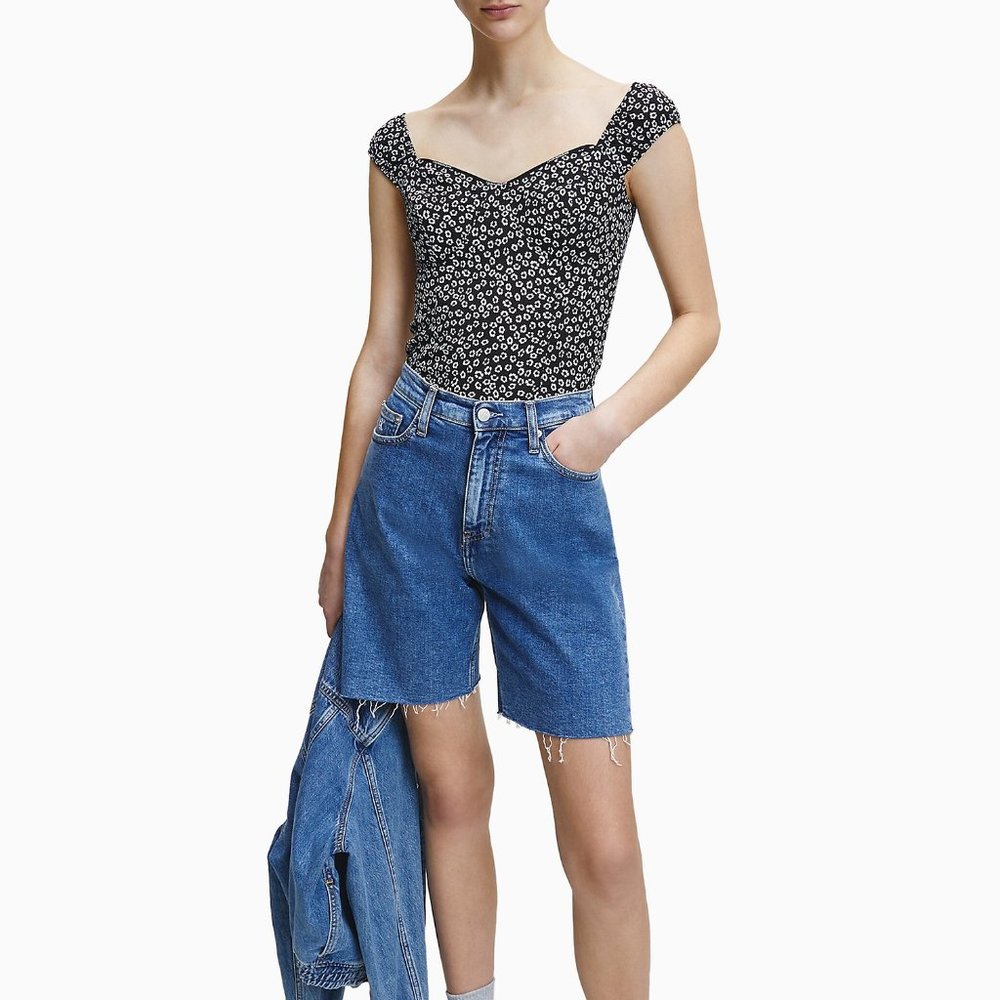 Floral Logo Trim Off-Shoulder Top Blouse